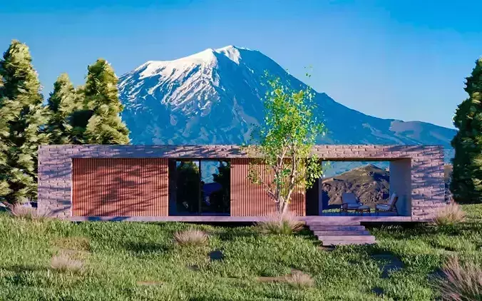 MOUNTAIN HOUSE WITH REALISTIC GRASS