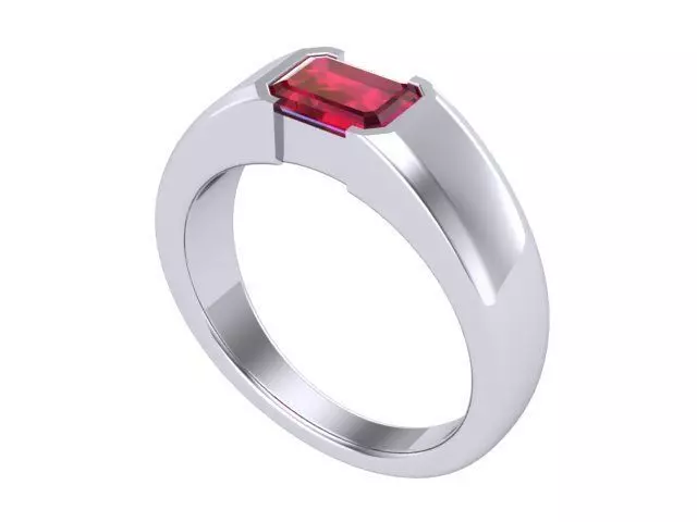 Emerald Cut Ruby Ring  3D print model_0