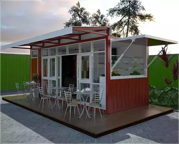 mini Cafe shipping container 20ft 3D model