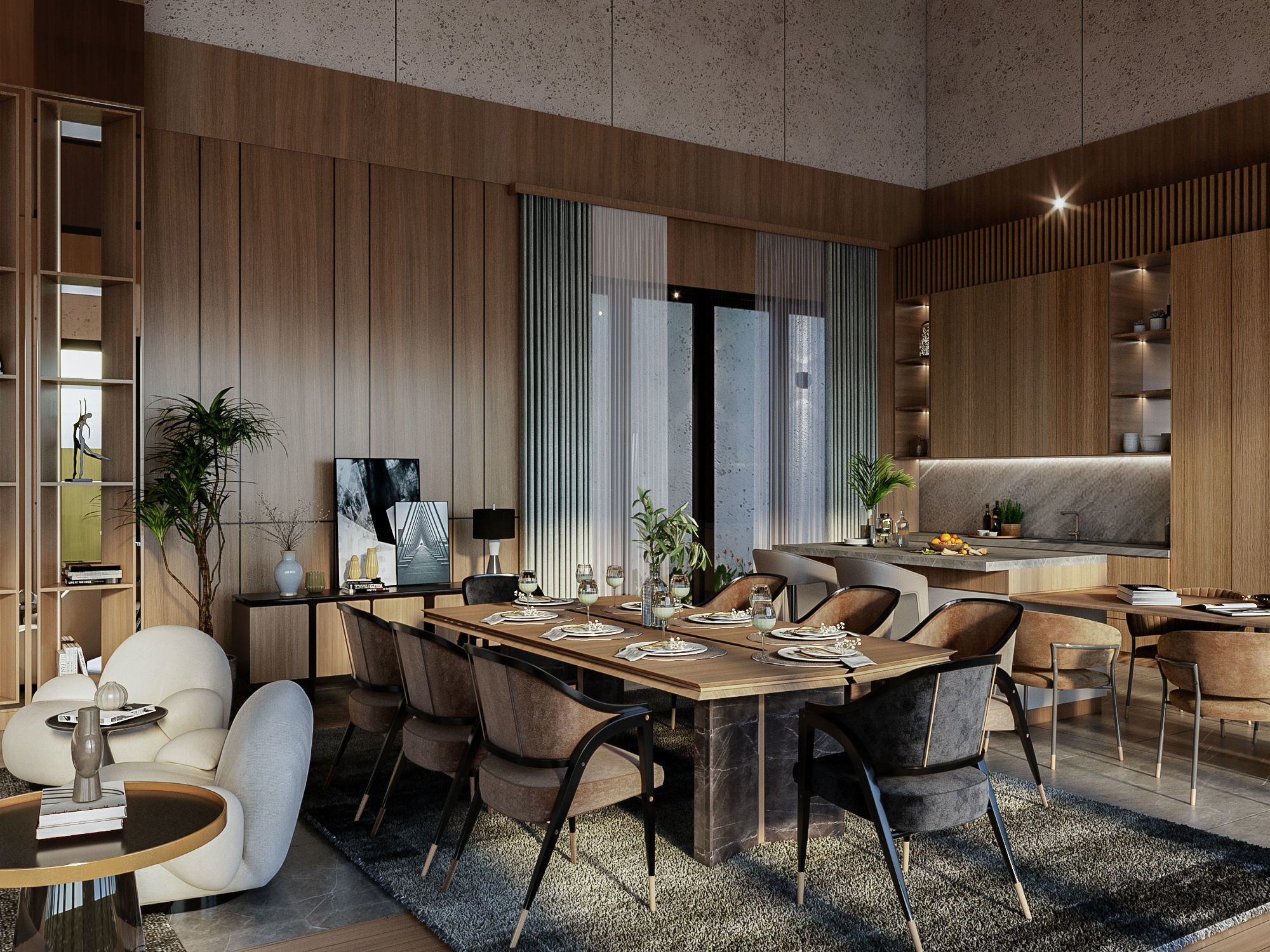 Interior Design Living Room Dining Room Kitchen Foyer area 3D model_3