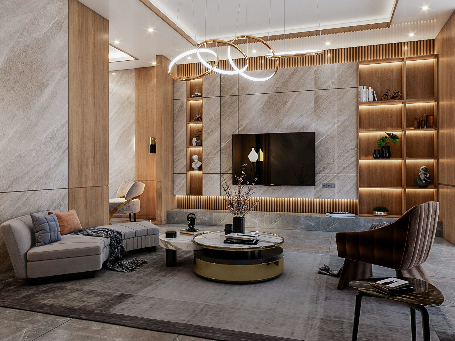 Interior Design Living Room Dining Room Kitchen Foyer area 3D model_7