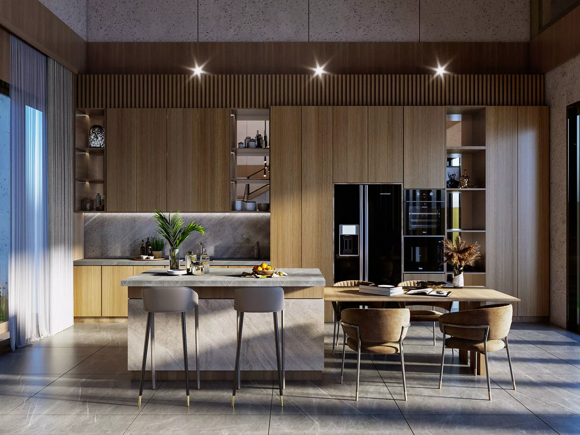 Interior Design Living Room Dining Room Kitchen Foyer area 3D model_0