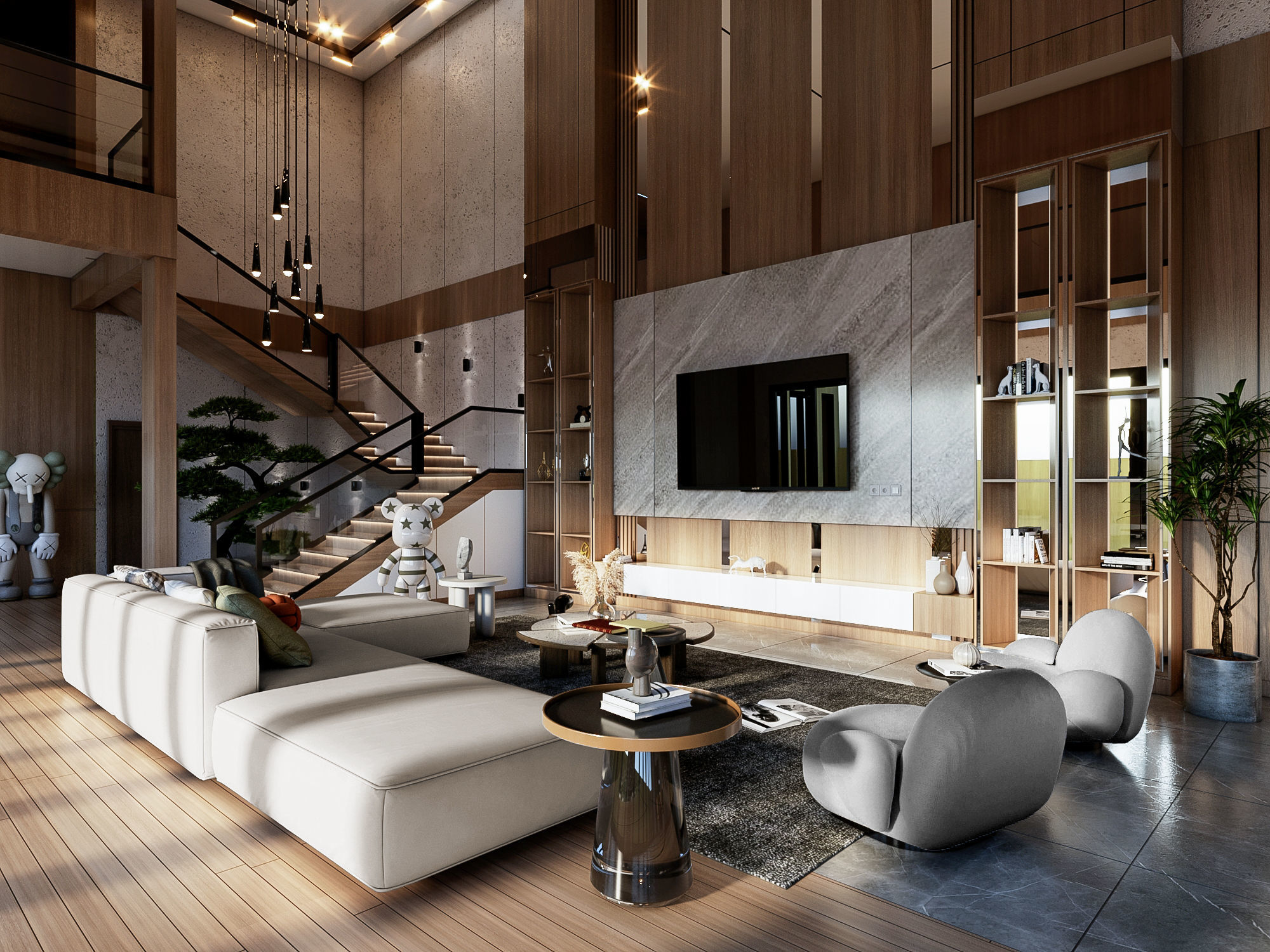 Interior Design Living Room Dining Room Kitchen Foyer area 3D model_1