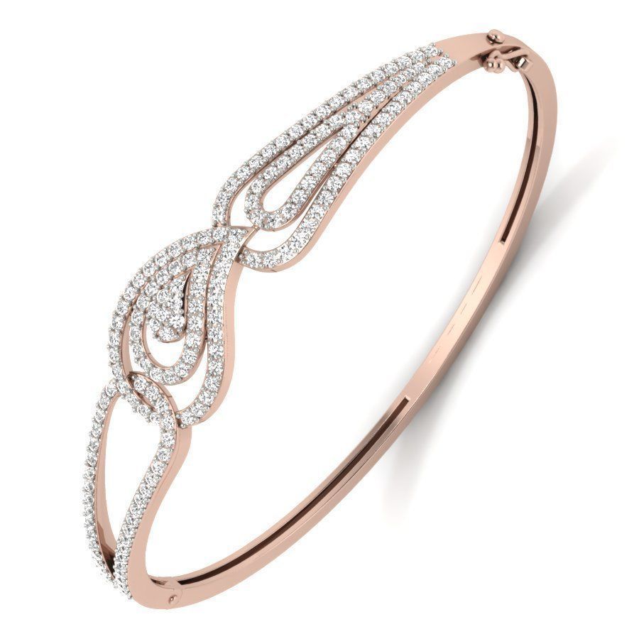 Bracelet elegant rose gold bangle with diamonds 3D print model_6
