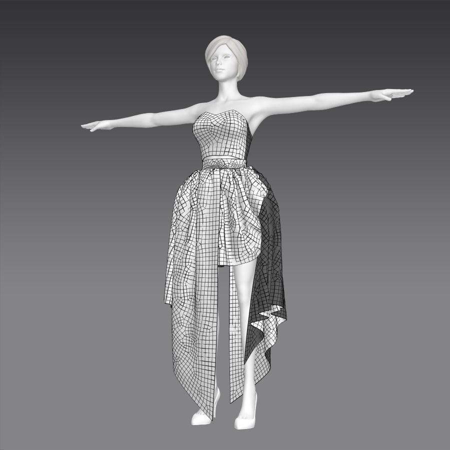 Asymmetrical Two-Piece Dress Free 3D model_1