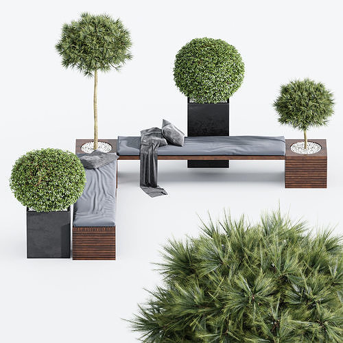 Outdoor Plants Pot Facilities Bench 3D model
