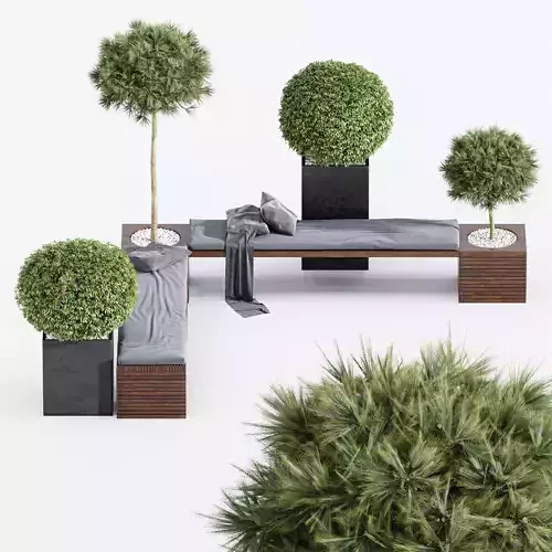 Outdoor Plants Pot Facilities Bench 3D model