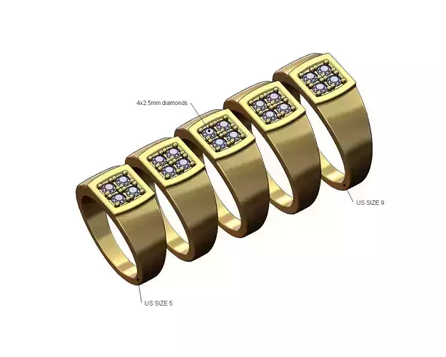 Diamond square signet ring US sizes 5to9