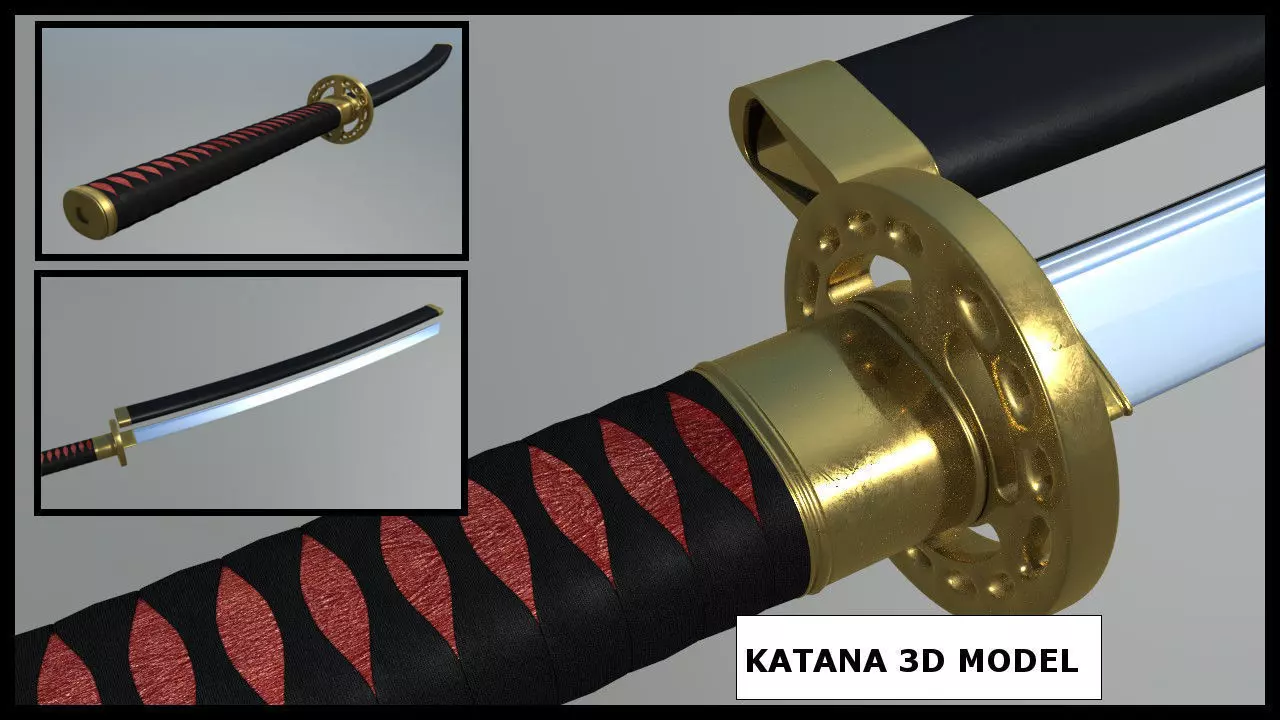 High Poly Katana with Sheath Free 3D model