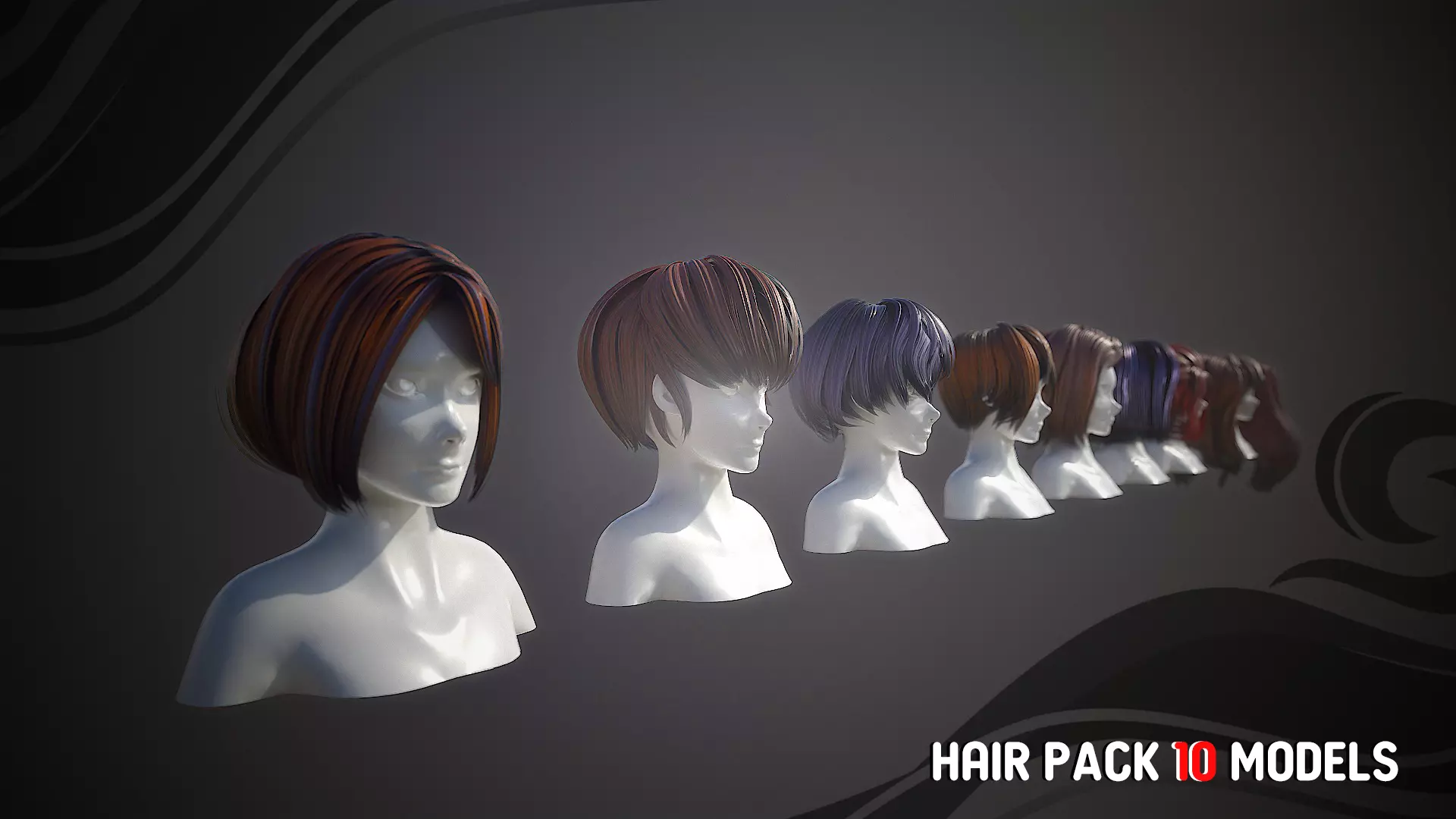 Hair Pack 10 Models Low-poly 3D model_0