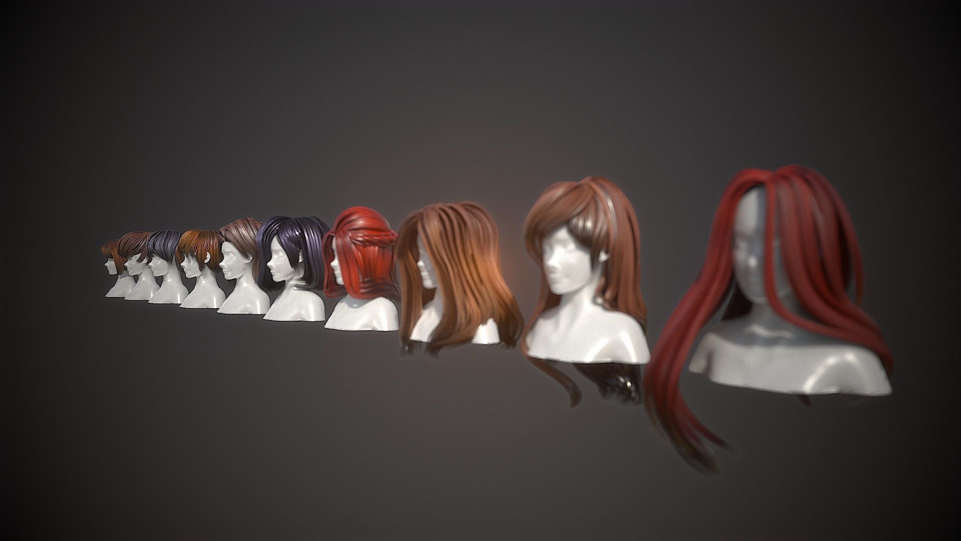 Hair Pack 10 Models Low-poly 3D model_1