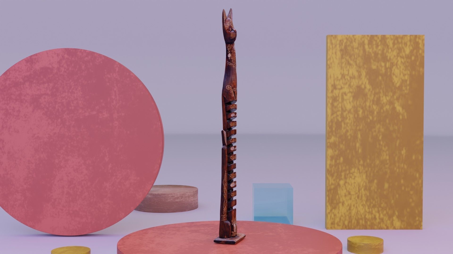 Wooden cat CD tower holder Low-poly 3D model_4