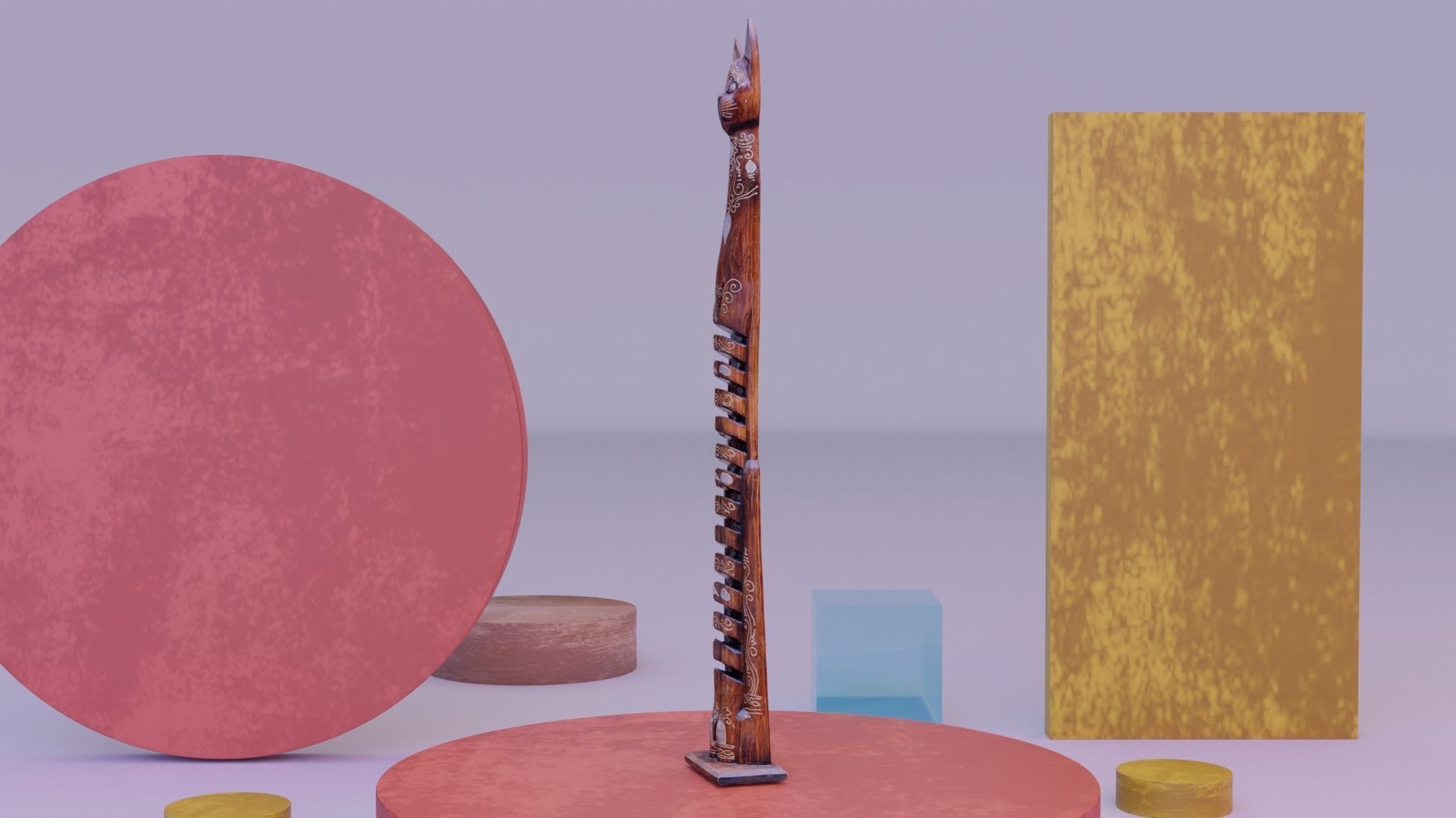 Wooden cat CD tower holder Low-poly 3D model_10