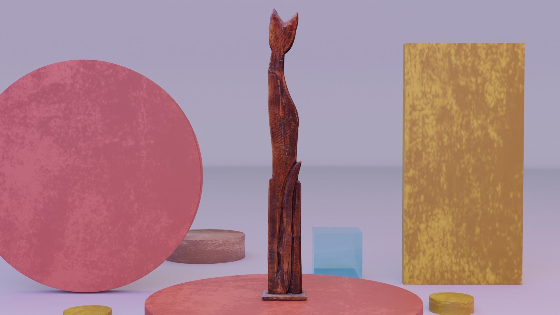 Wooden cat CD tower holder Low-poly 3D model_7