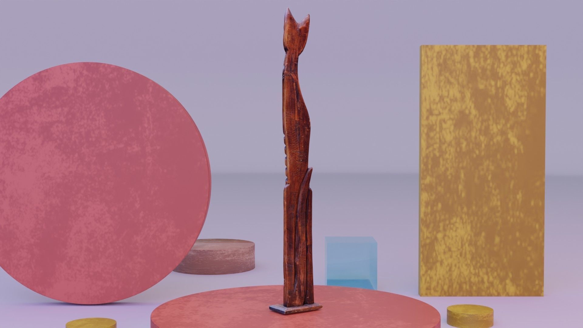 Wooden cat CD tower holder Low-poly 3D model_8