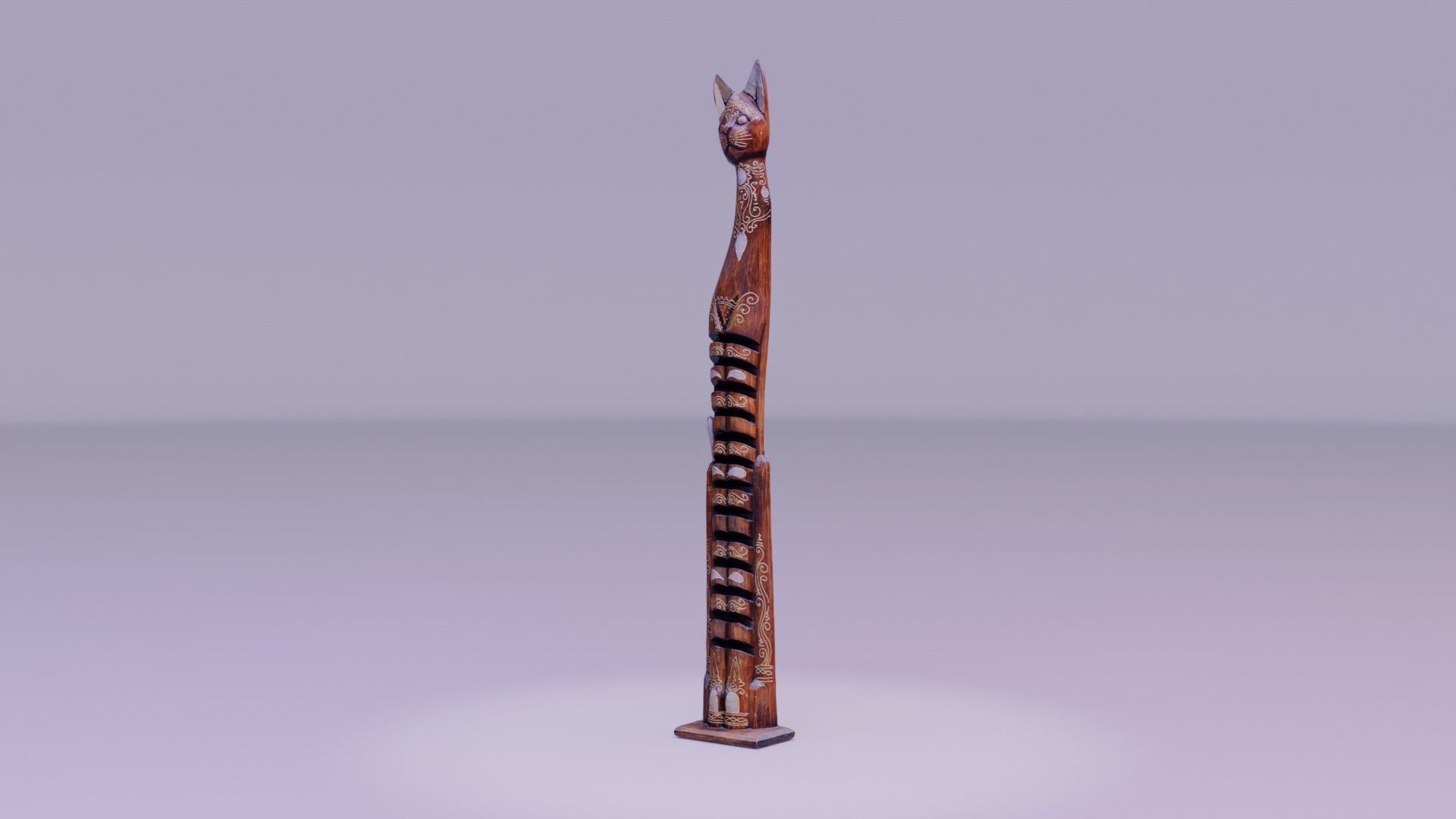 Wooden cat CD tower holder Low-poly 3D model_21