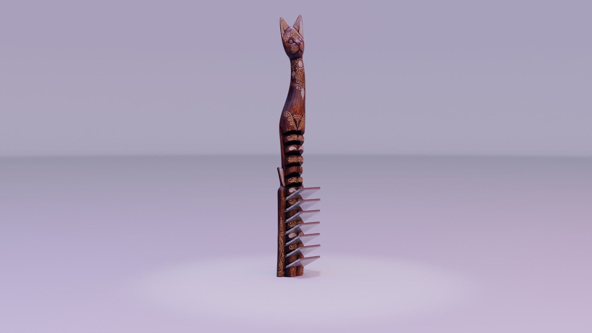 Wooden cat CD tower holder Low-poly 3D model_12