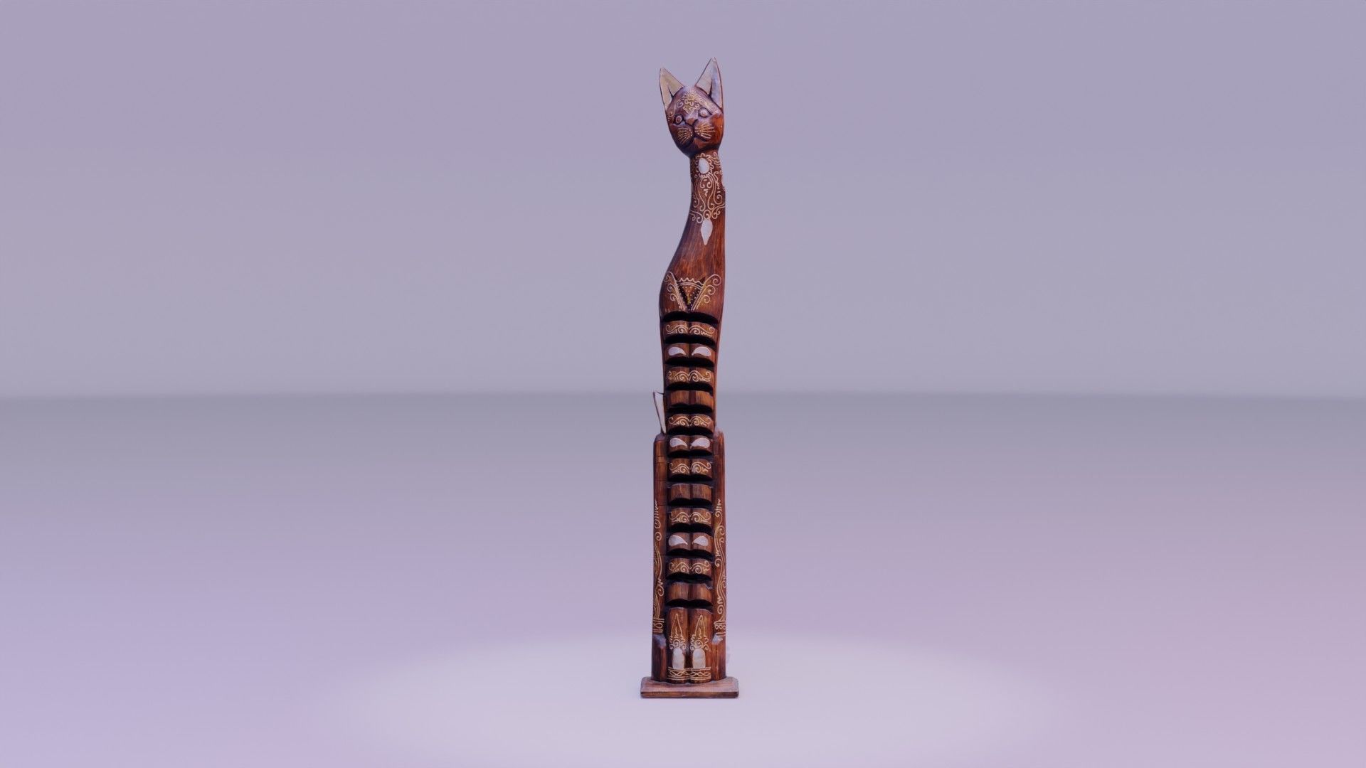 Wooden cat CD tower holder Low-poly 3D model_13