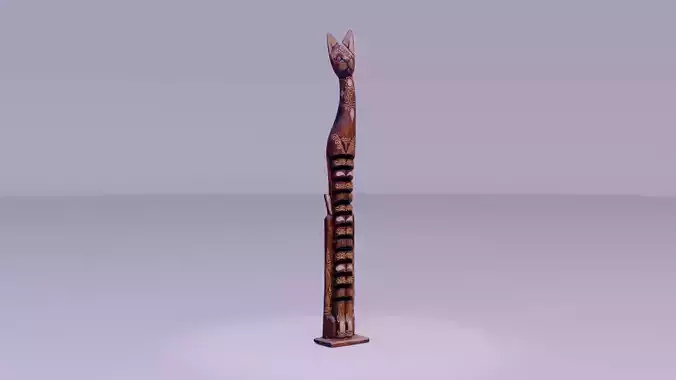 Wooden cat CD tower holder Low-poly 3D model