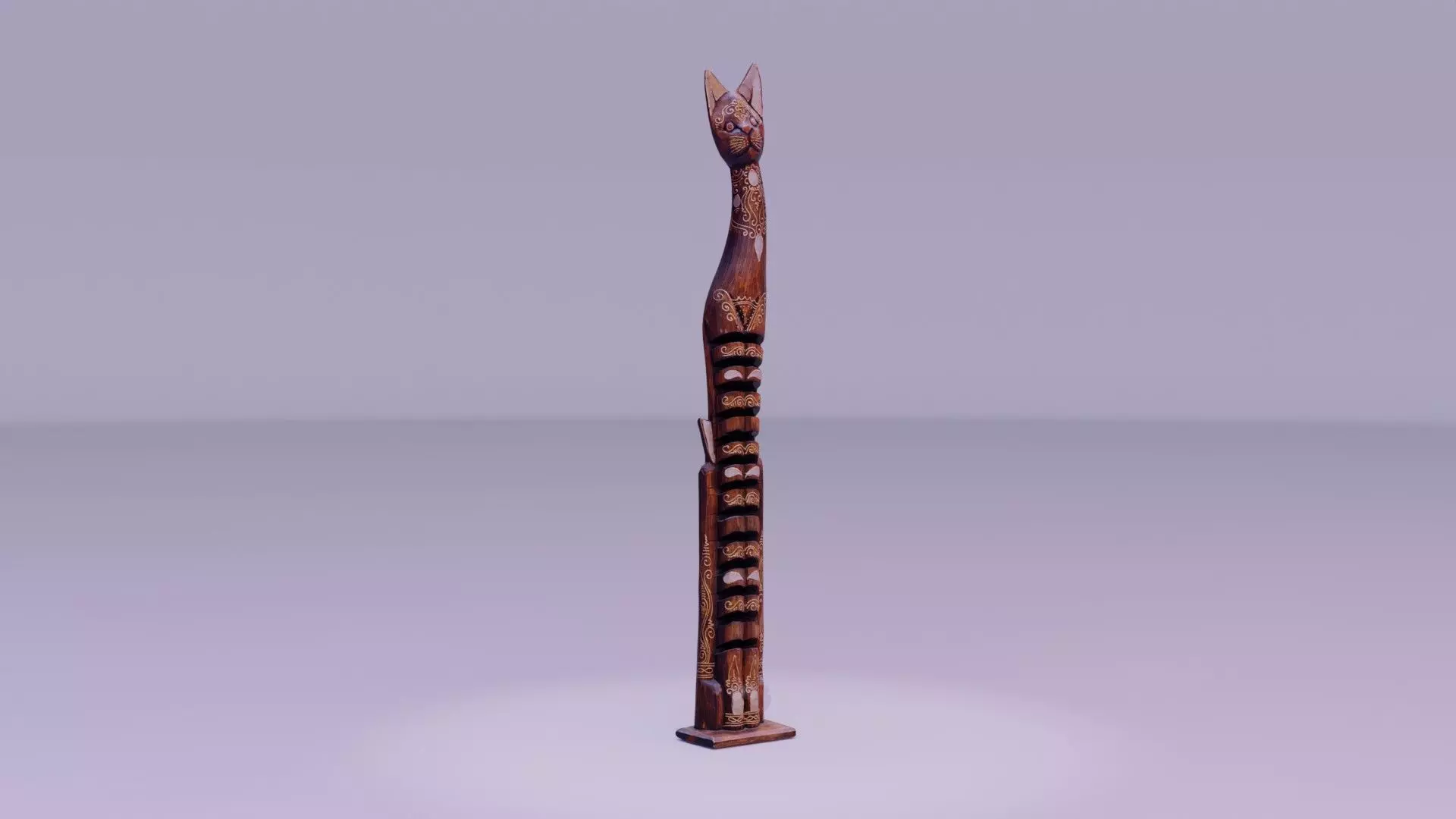Wooden cat CD tower holder Low-poly 3D model_0