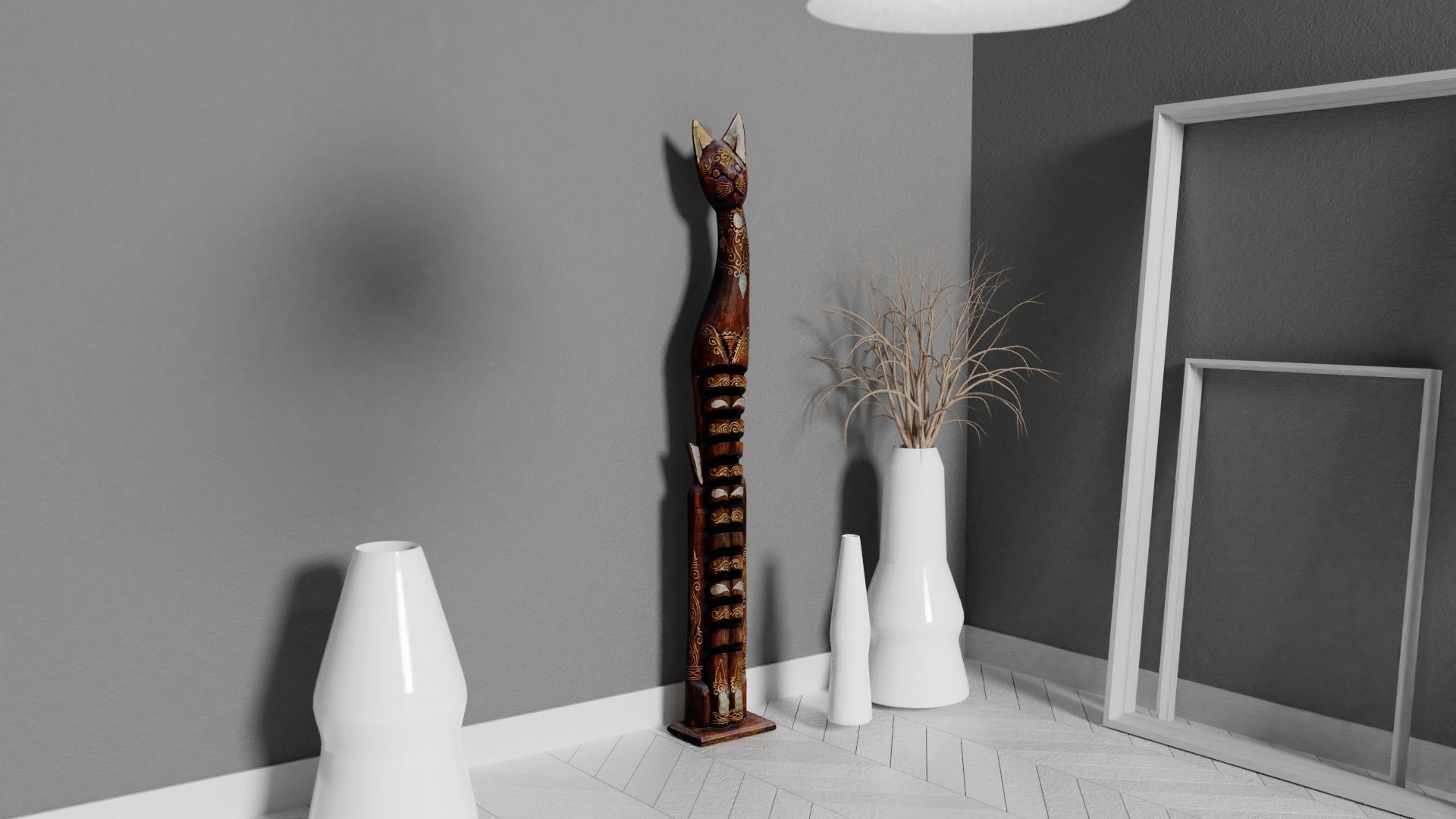 Wooden cat CD tower holder Low-poly 3D model_1