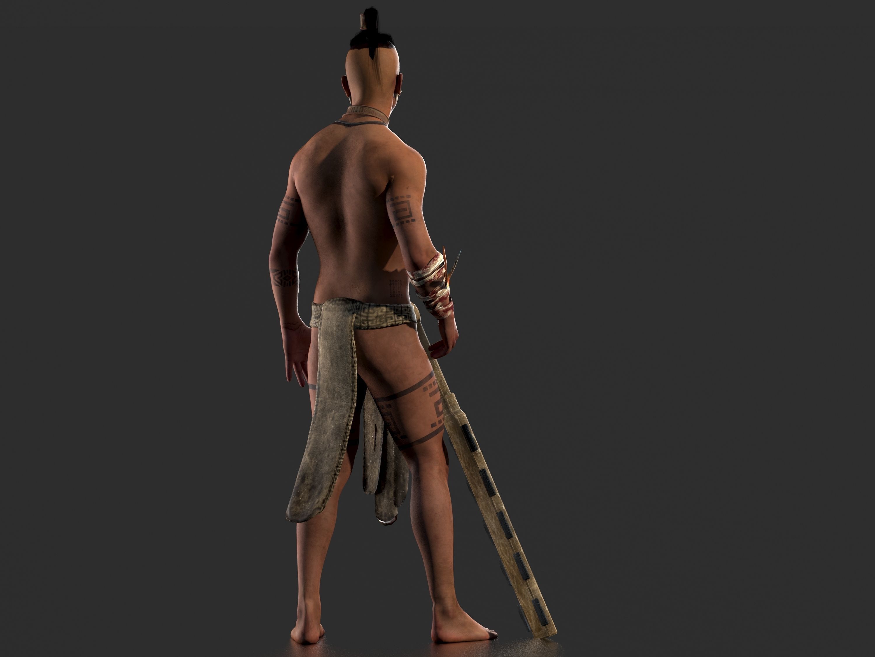 Aztec Warrior Low-poly 3D model_5