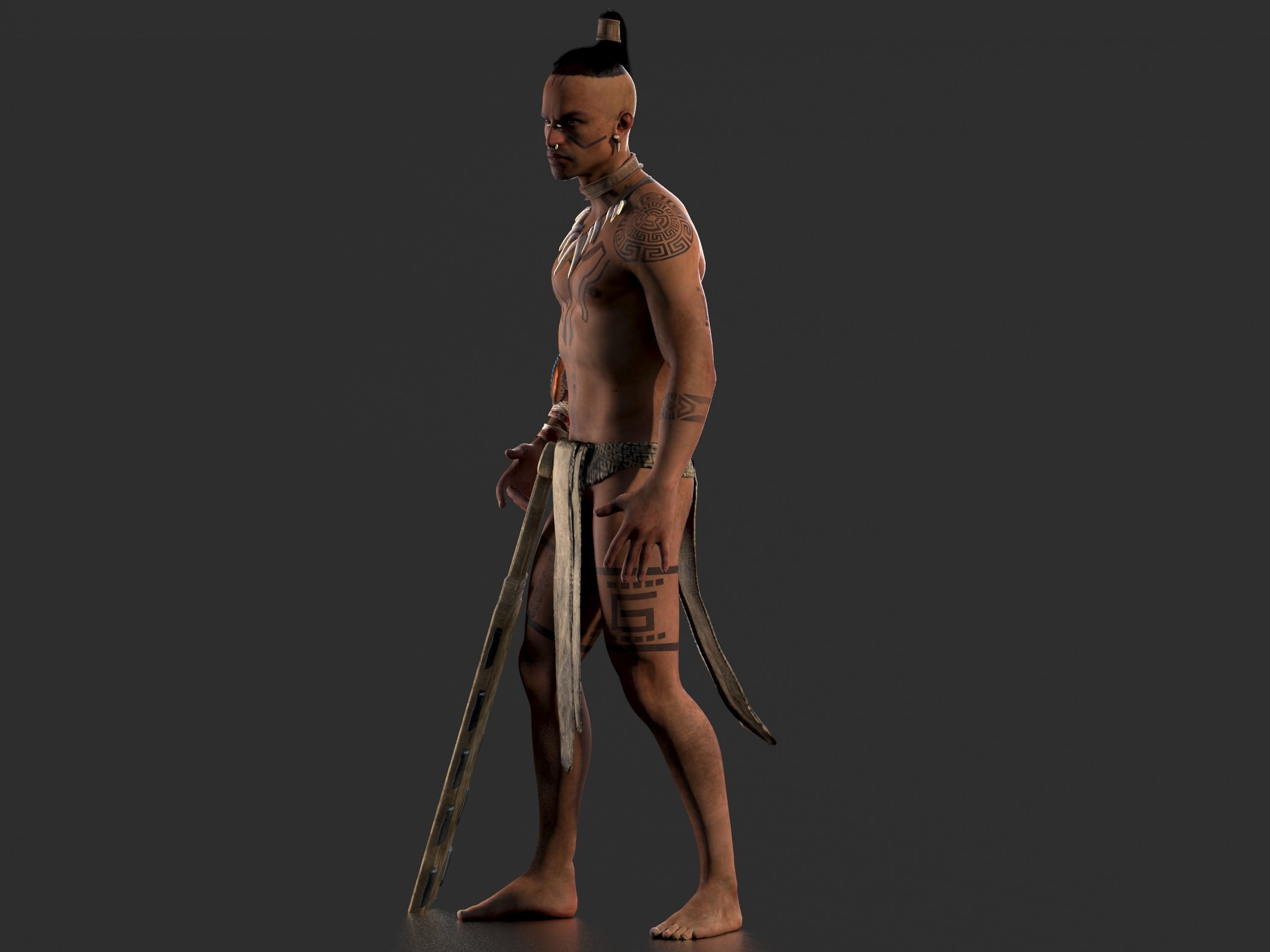 Aztec Warrior Low-poly 3D model_6