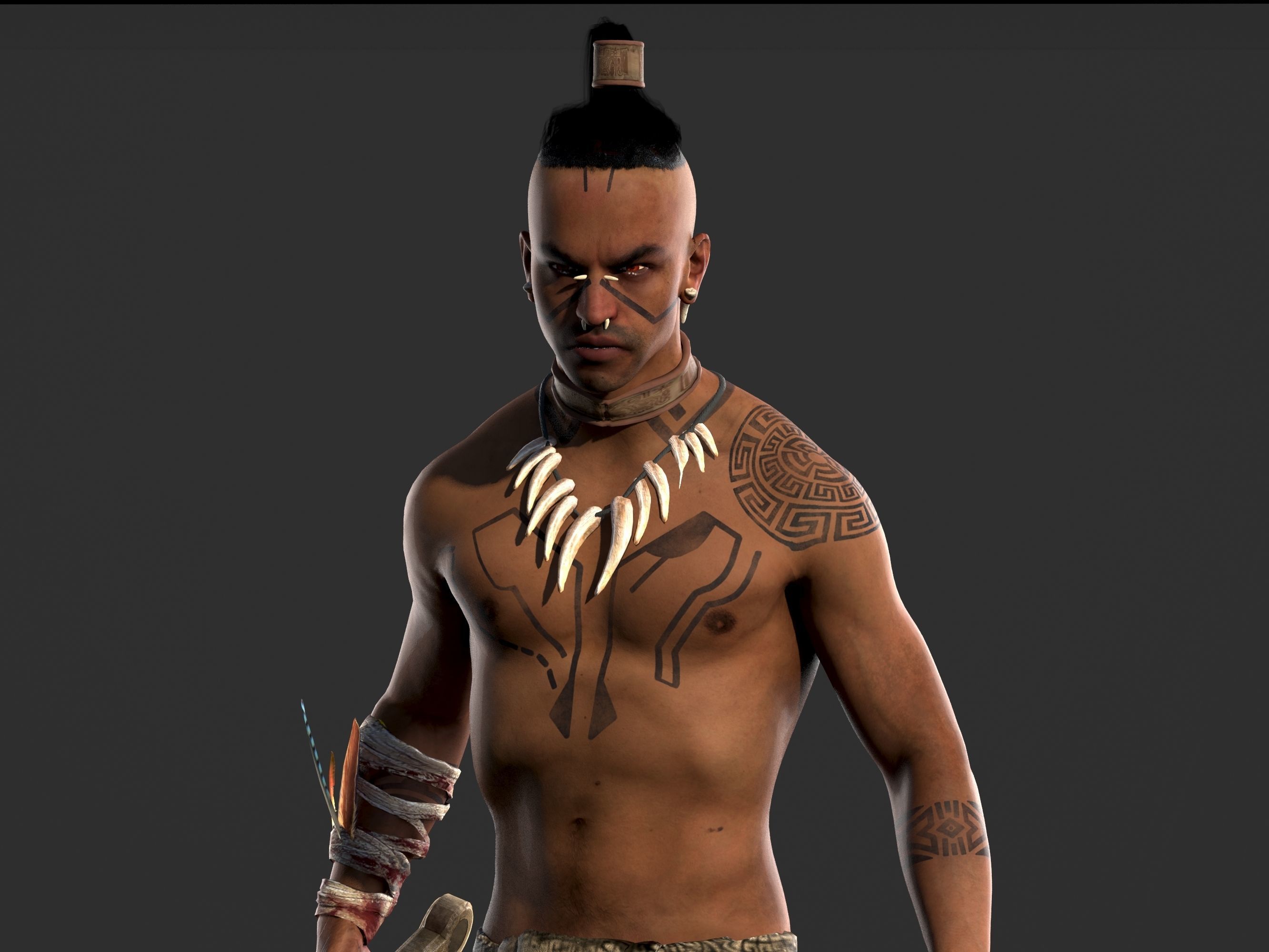 Aztec Warrior Low-poly 3D model_2
