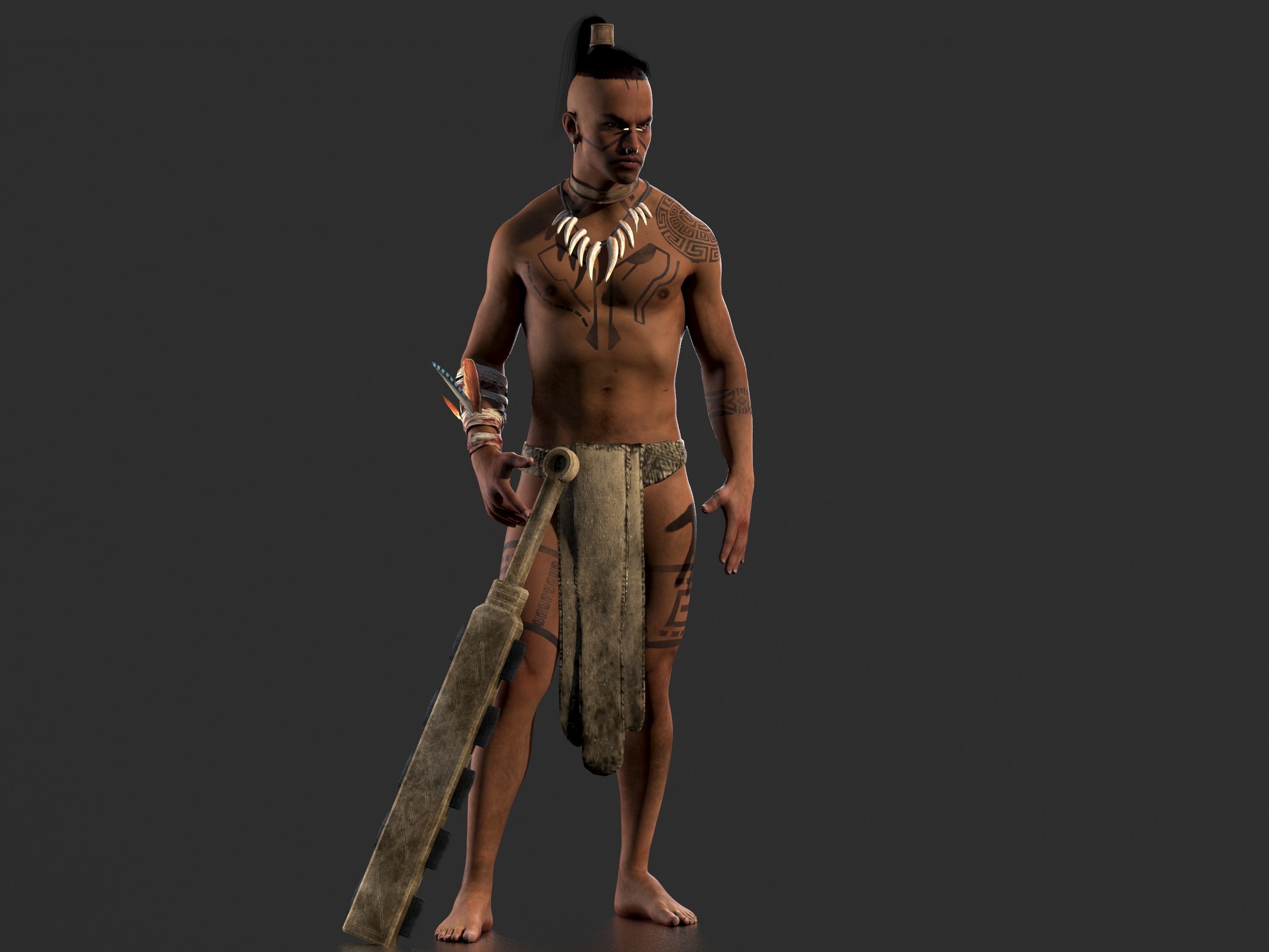 Aztec Warrior Low-poly 3D model_1