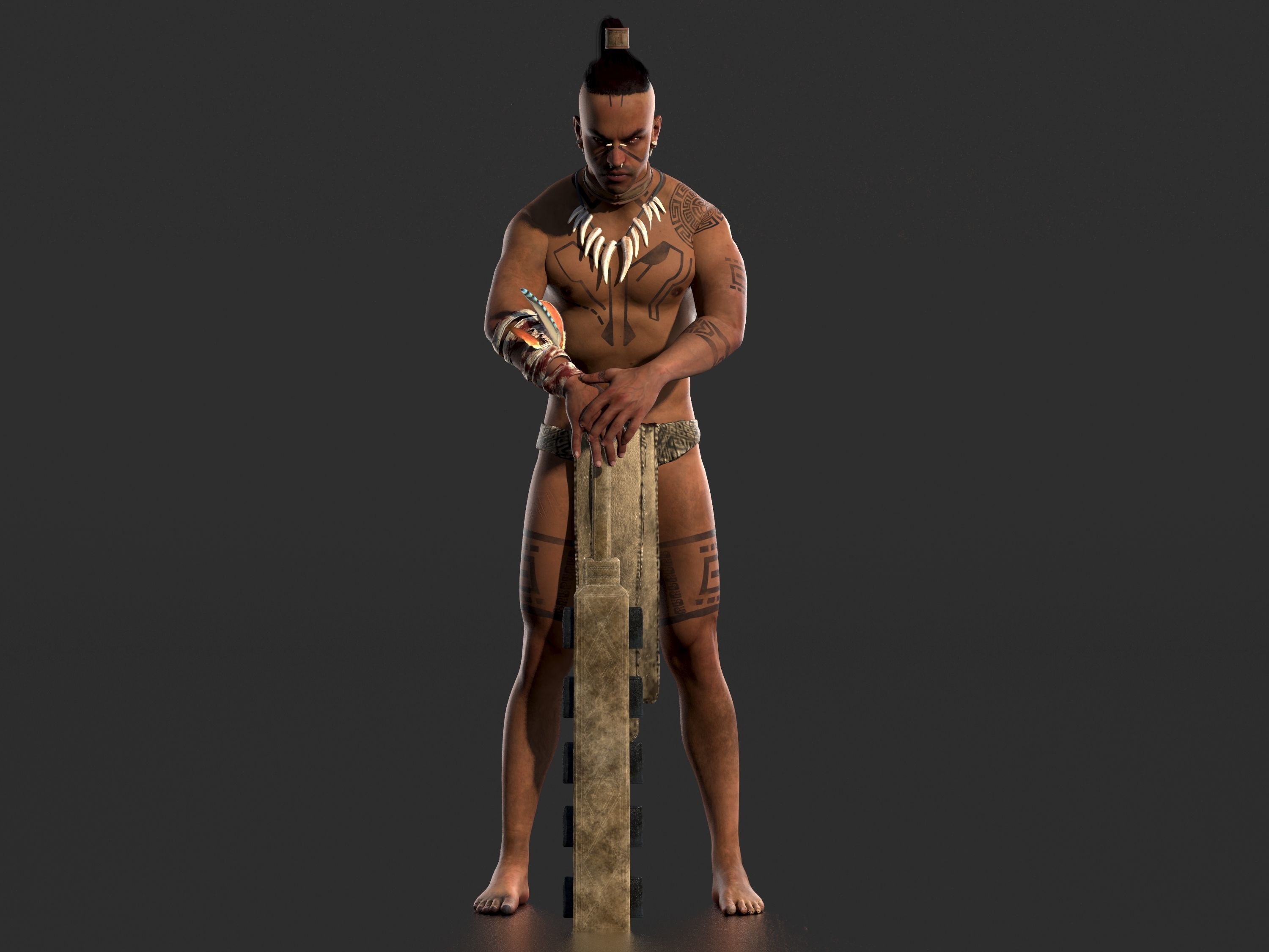 Aztec Warrior Low-poly 3D model_4