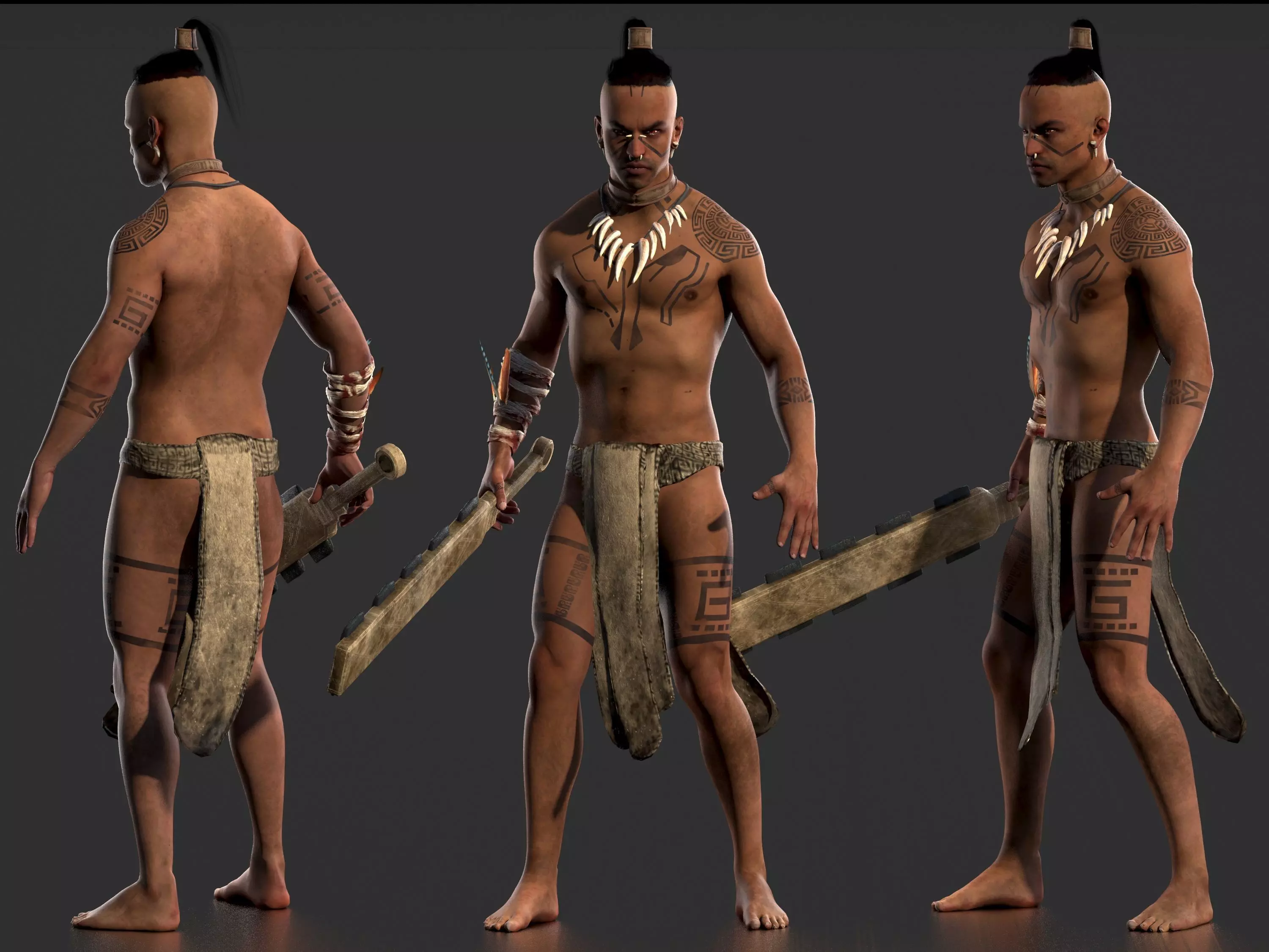 Aztec Warrior Low-poly 3D model_0