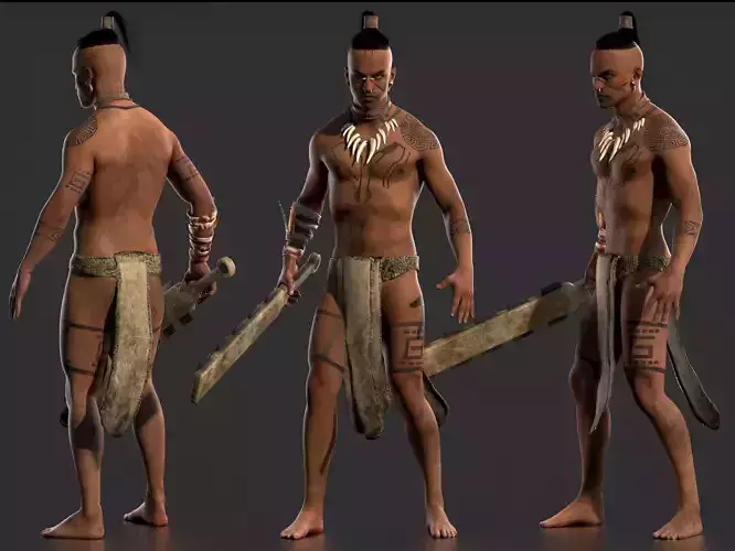 Aztec Warrior Low-poly 3D model