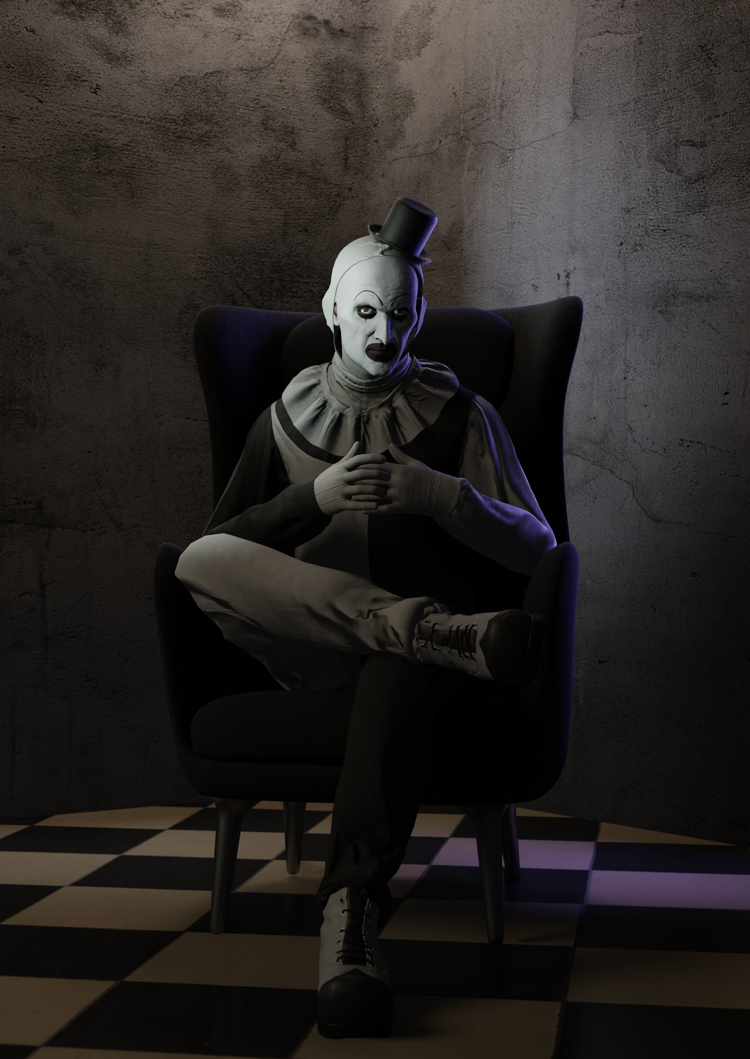 Creepy clown Low-poly 3D model_3