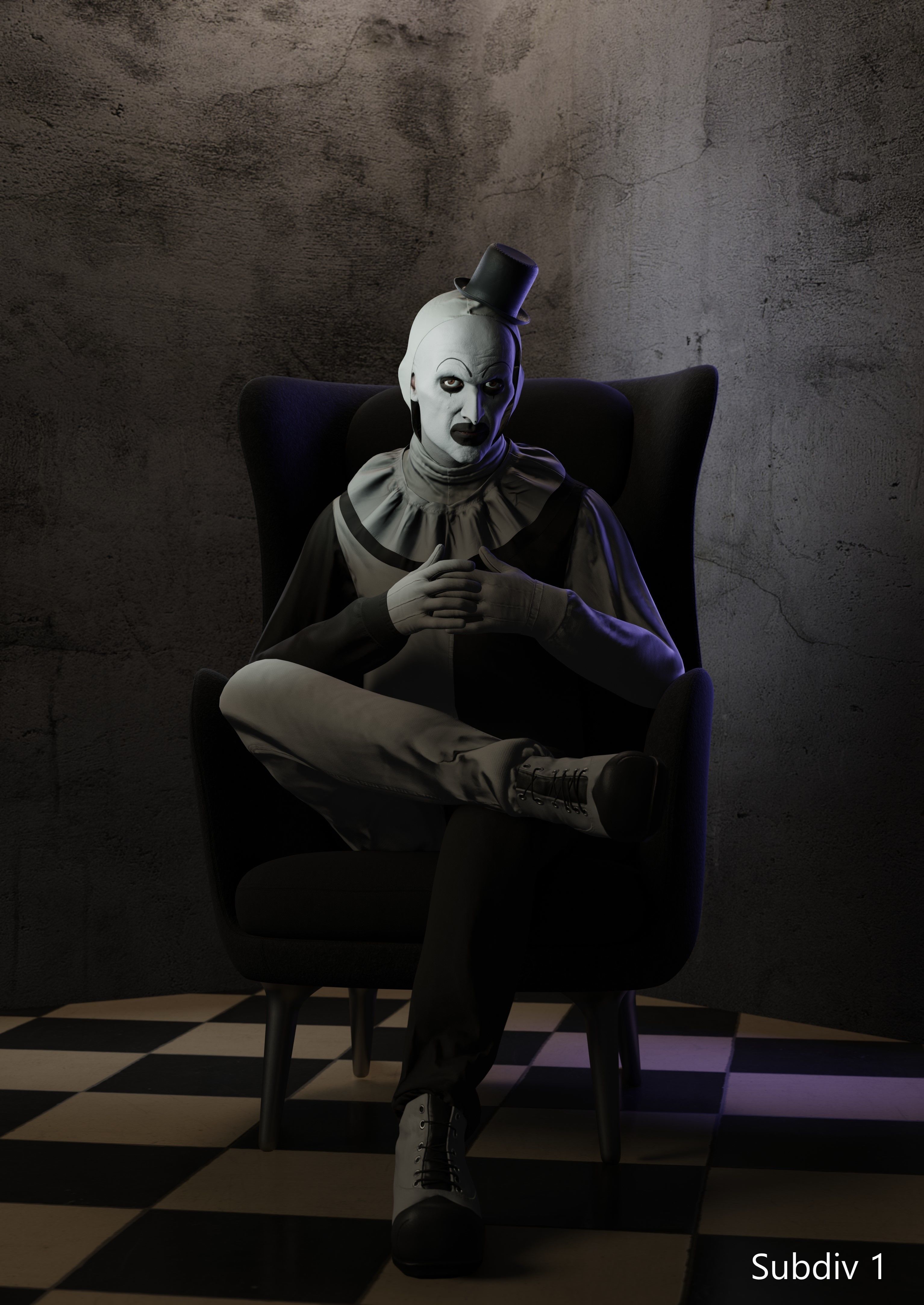 Creepy clown Low-poly 3D model_2