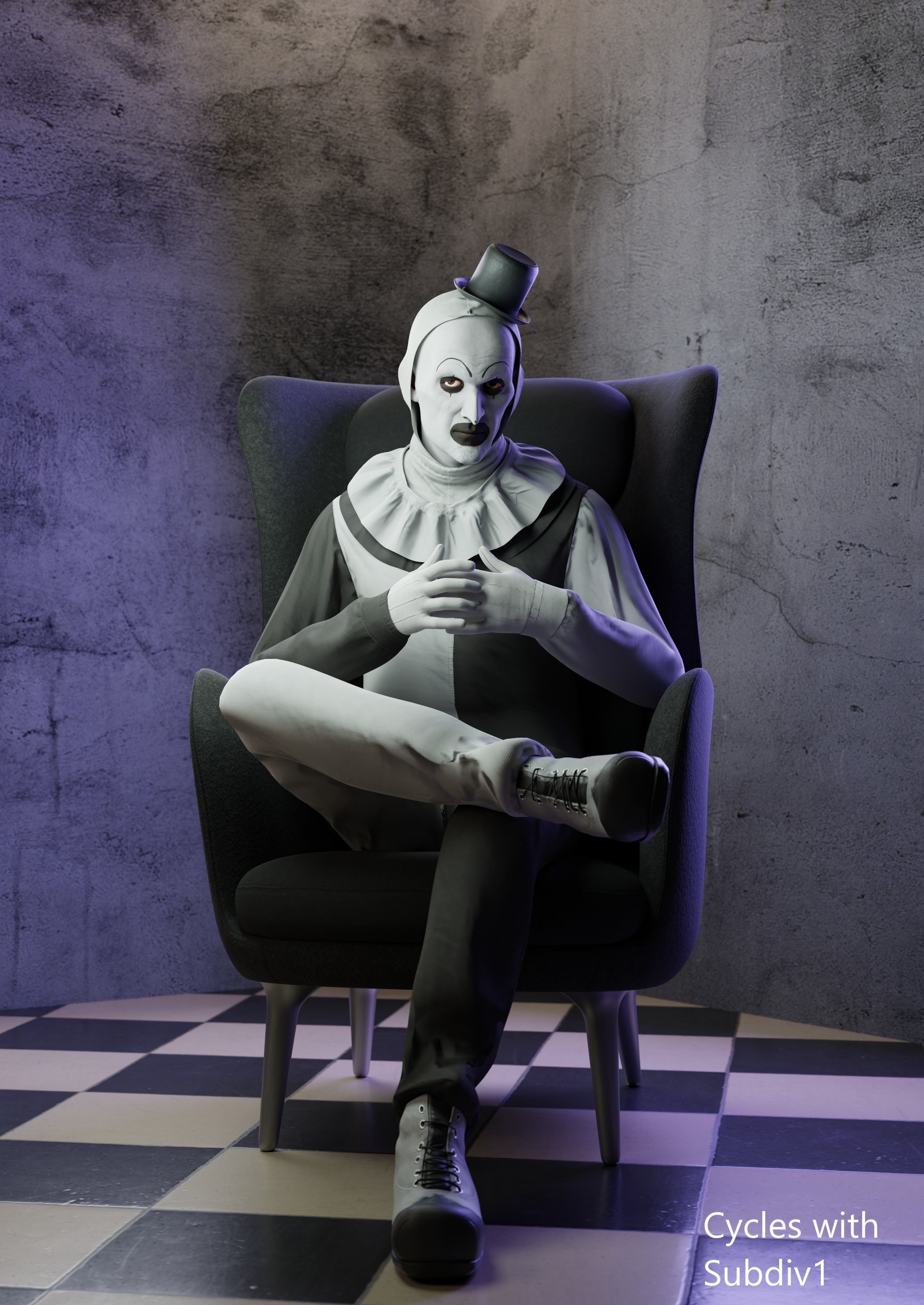 Creepy clown Low-poly 3D model_1