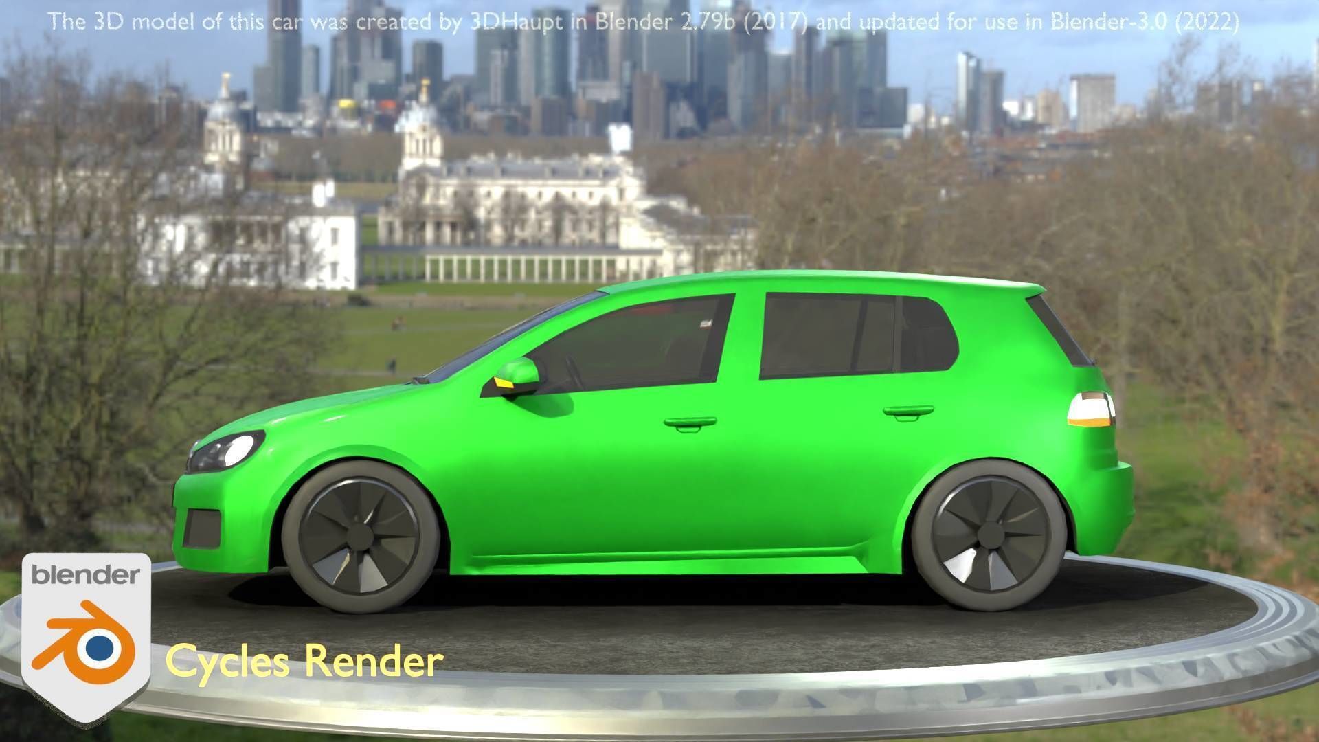 City Car 41 Compact Class Type-C Green Low-poly 3D model_14