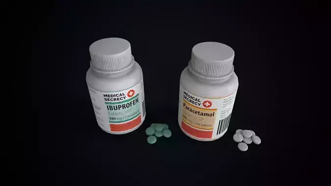 Ibuprofen and paracetamol pills Low-poly 3D model