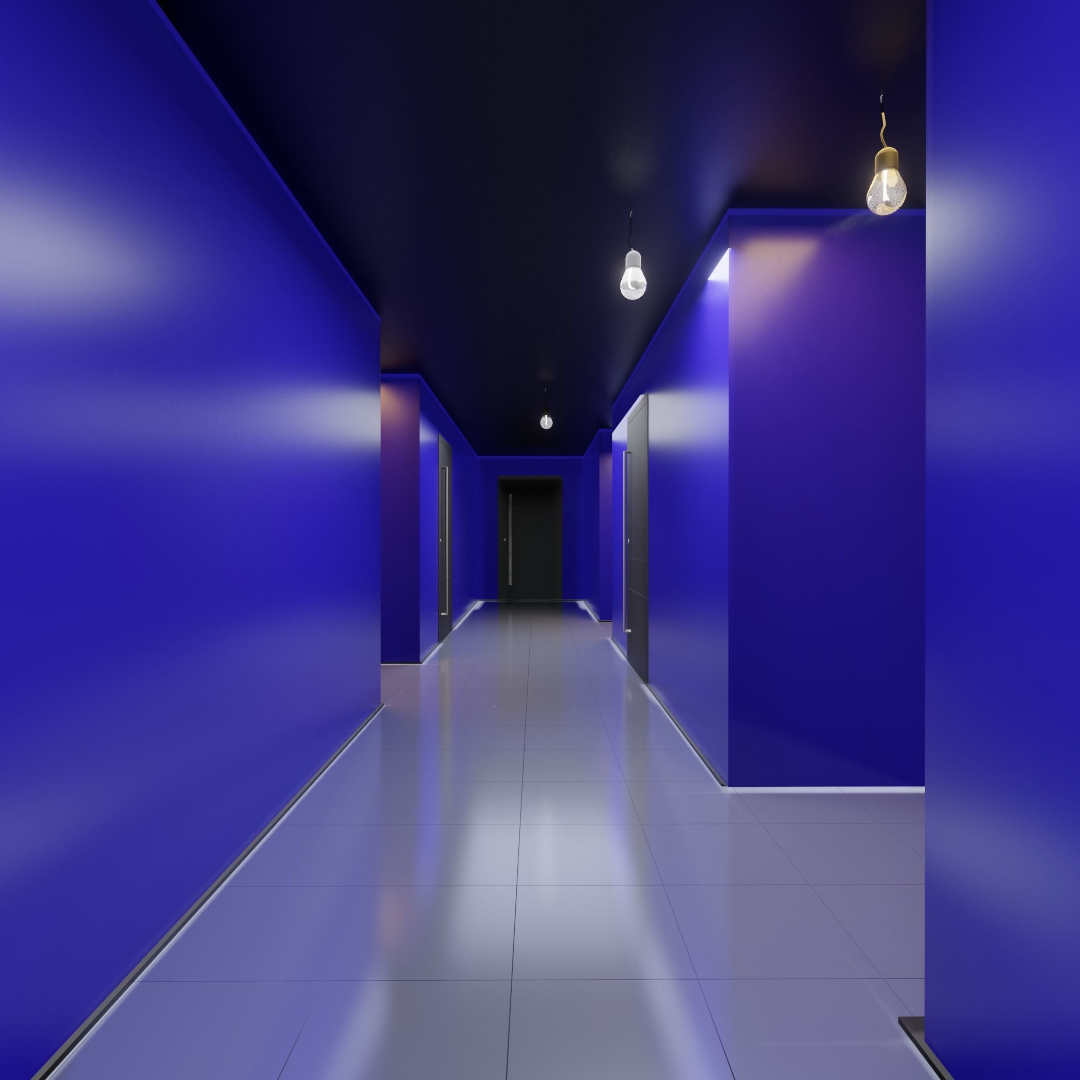 Hallway empty with walls 3D model_4