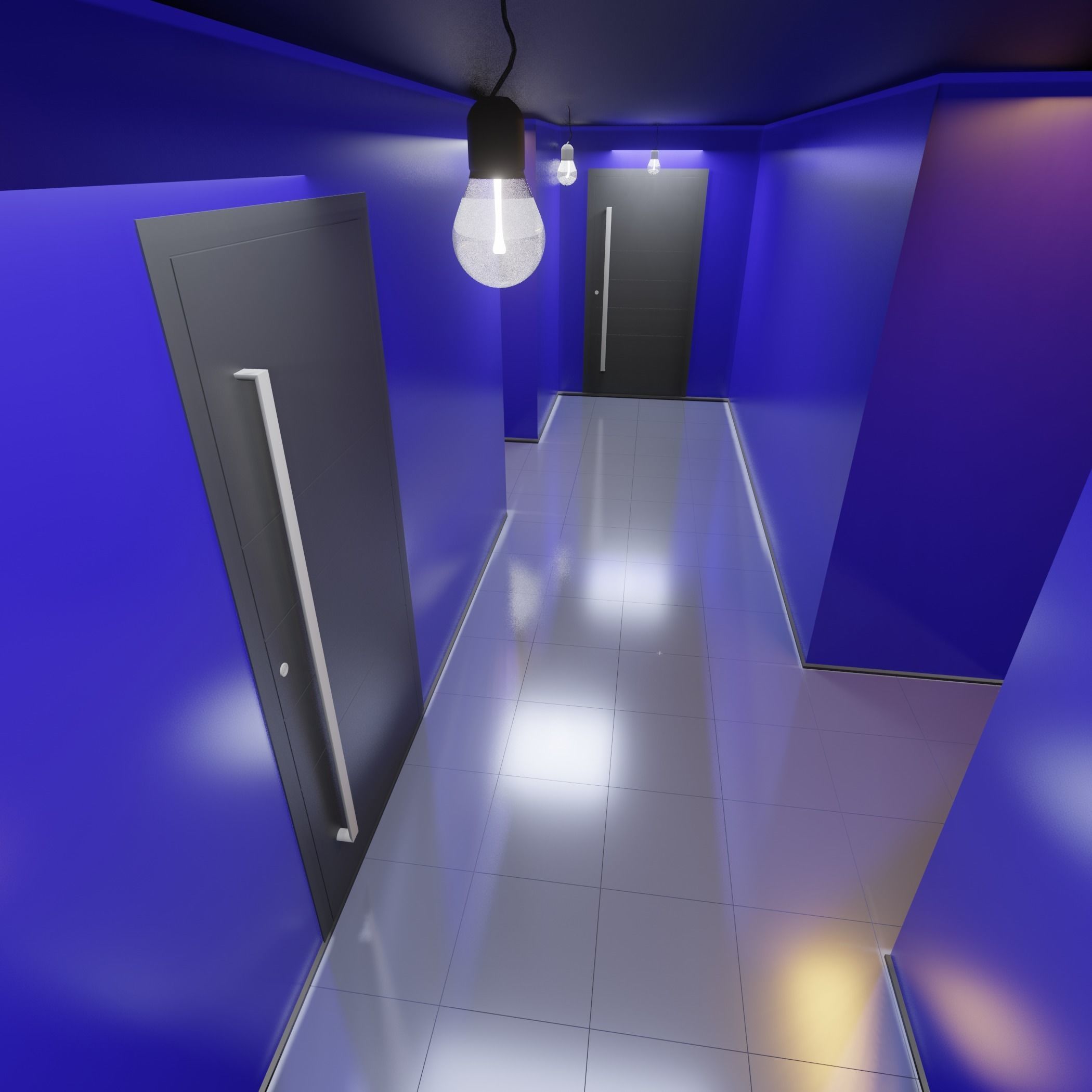 Hallway empty with walls 3D model_3