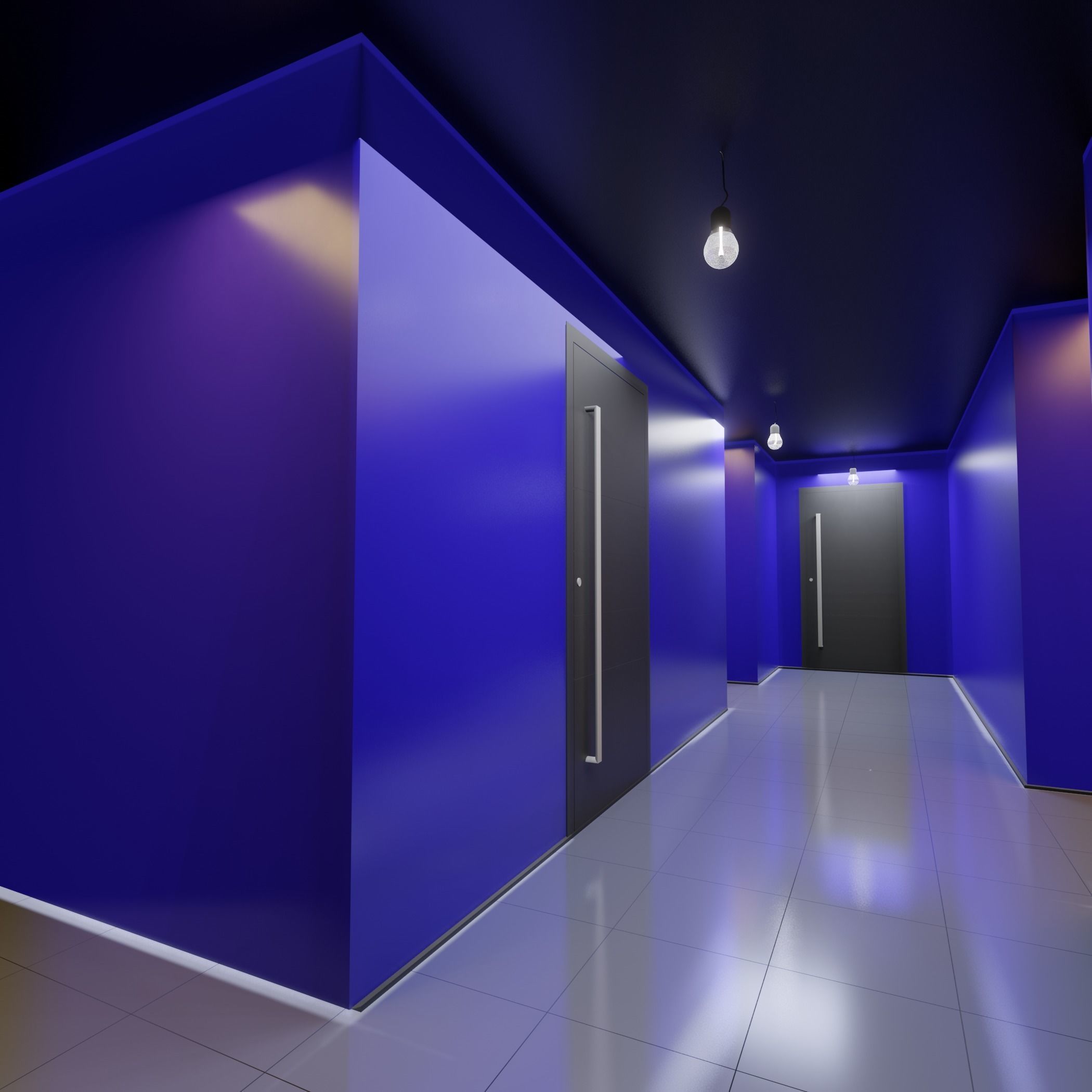 Hallway empty with walls 3D model_1