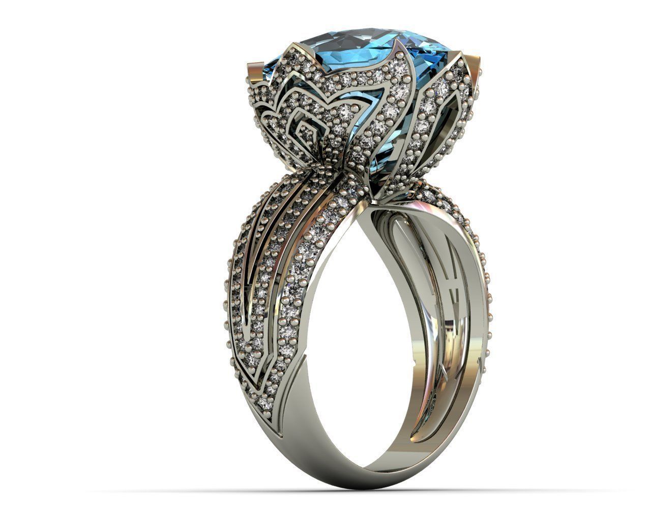 Diamond and Topaz ring 3D print model 3D print model_10
