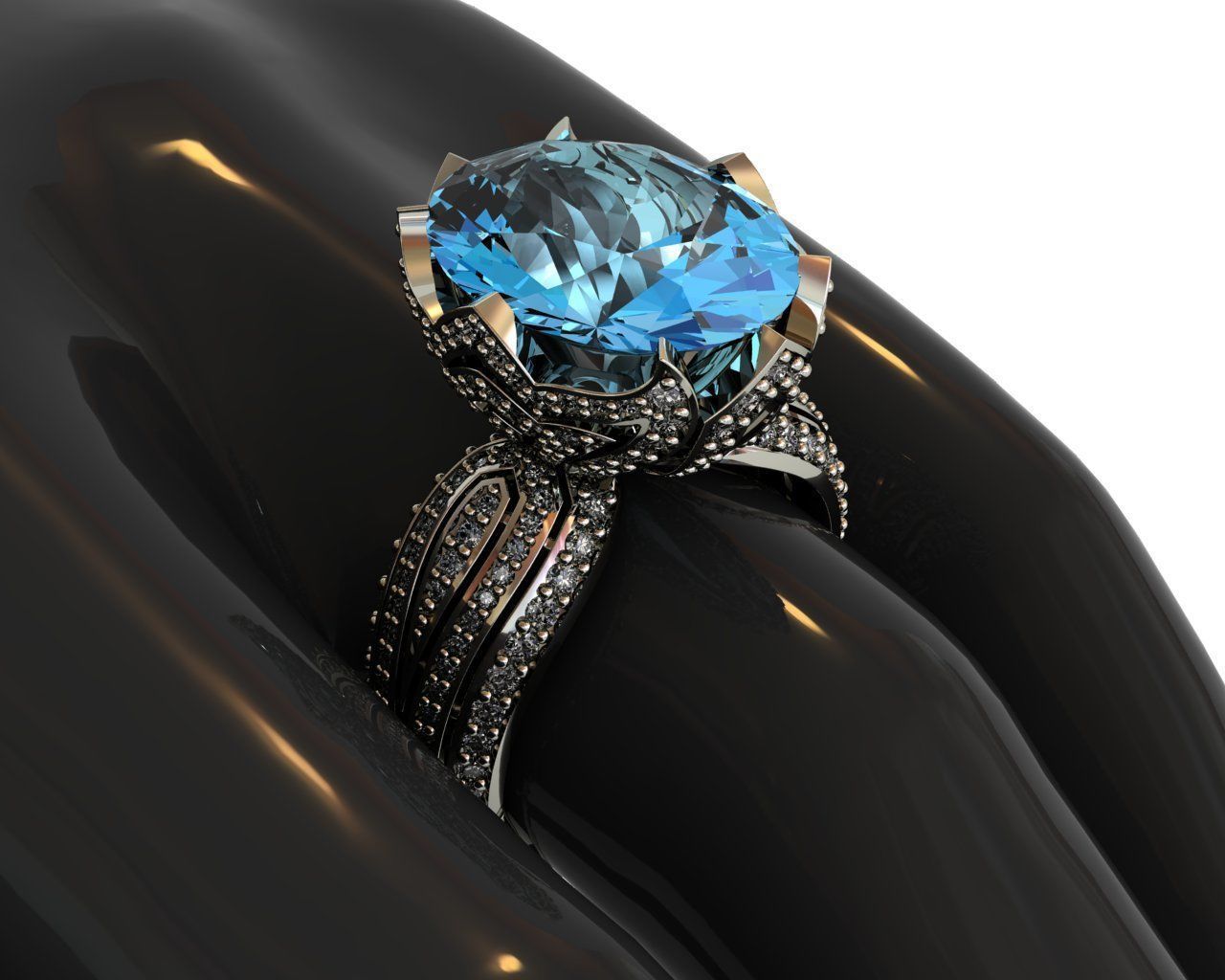 Diamond and Topaz ring 3D print model 3D print model_14