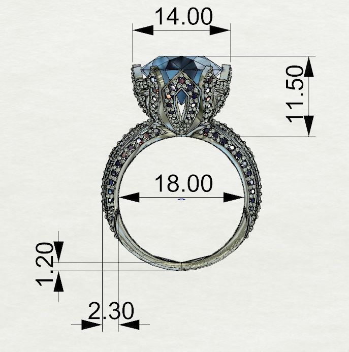 Diamond and Topaz ring 3D print model 3D print model_3