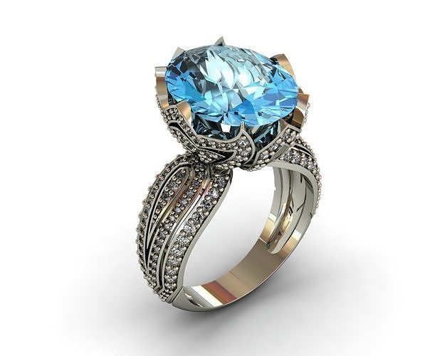 Diamond and Topaz ring 3D print model 3D print model