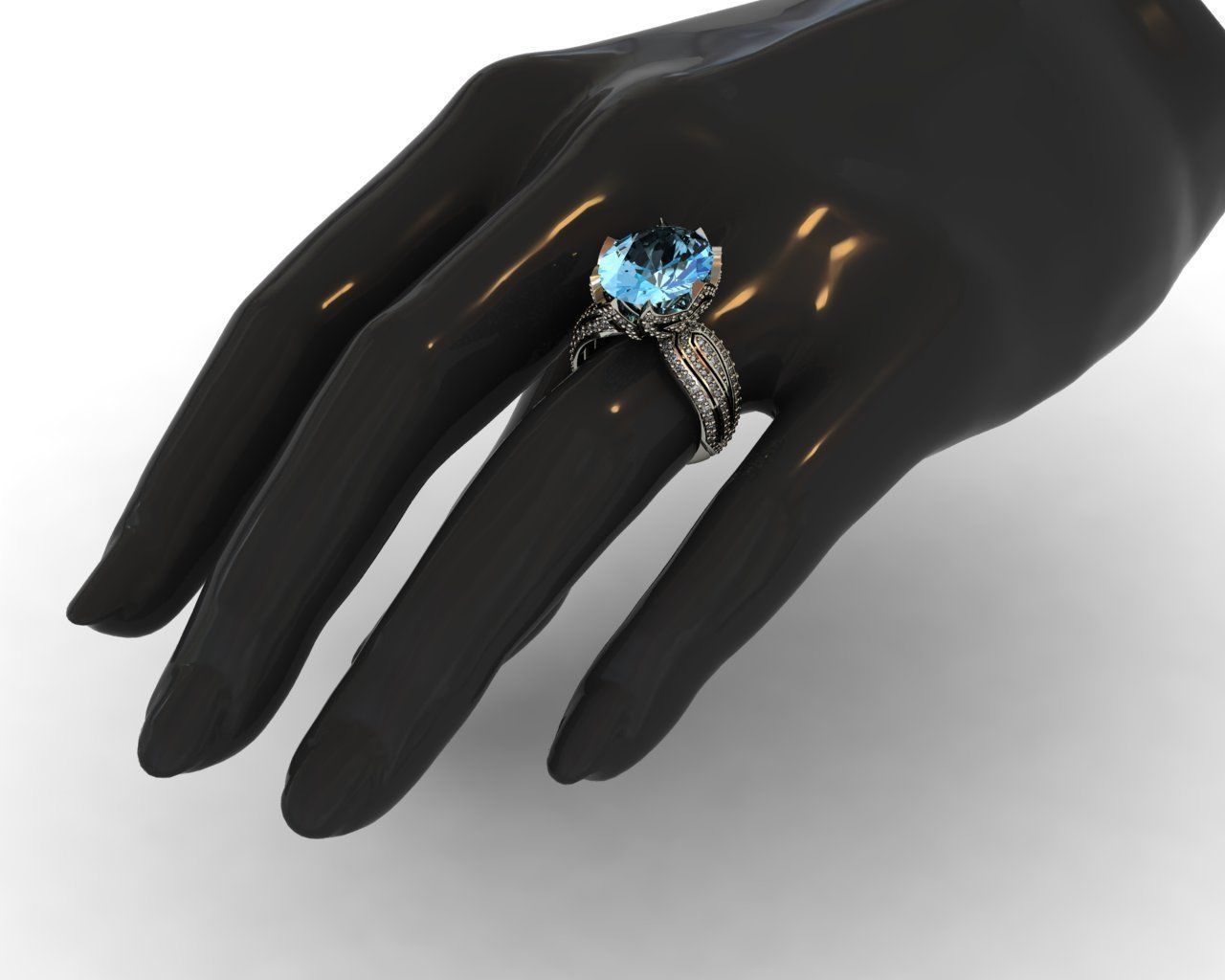Diamond and Topaz ring 3D print model 3D print model_12