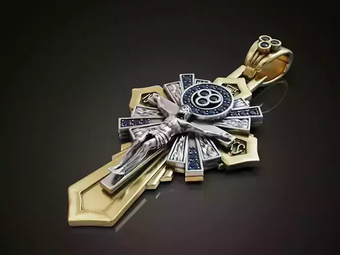 Two tone gold diamond cross necklace locket crusifix for men