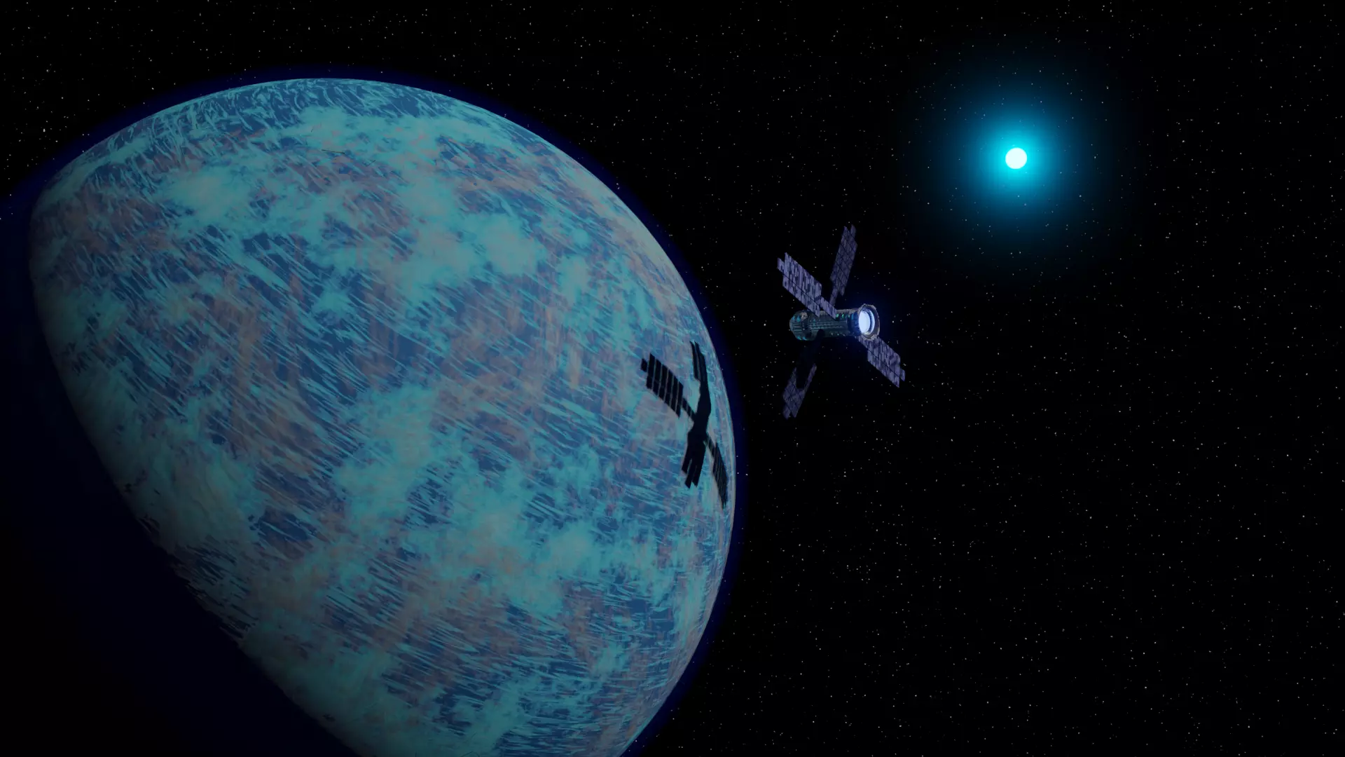 Ice planet with satellite 3D model_0