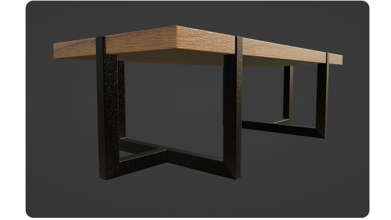 Wooden table with metal legs Low-poly 3D model_9
