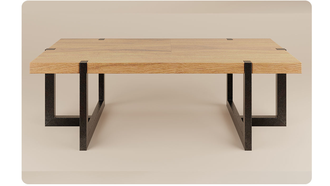 Wooden table with metal legs Low-poly 3D model_3