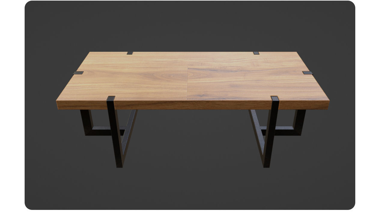 Wooden table with metal legs Low-poly 3D model_8